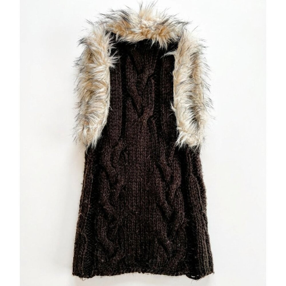 Jessica Simpson Faux Fur Trim Sweater Vest Brown Size XS - Picture 2 of 4